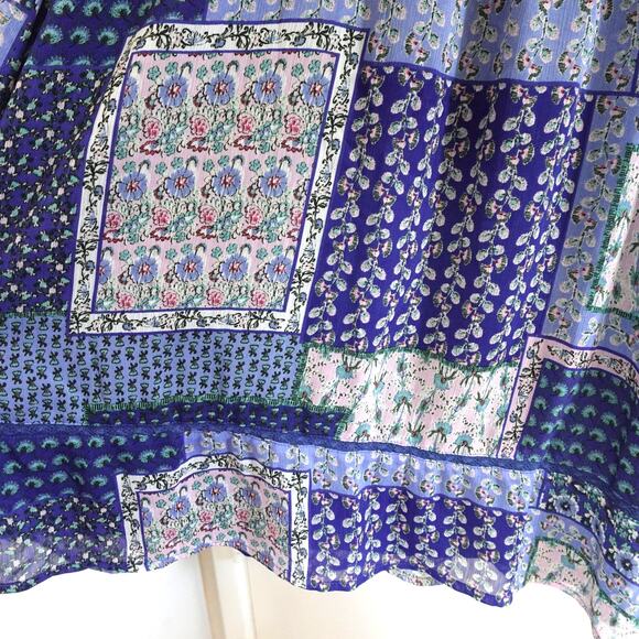 Esprit Patchwork Blue Dress Multi Print Cottage Retro Boho Size 10 Short Sleeve - Picture 7 of 12